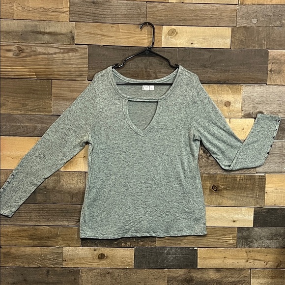Maurices Light Grayish Teal Long Sleeve Top with Cutout - Picture 9 of 16